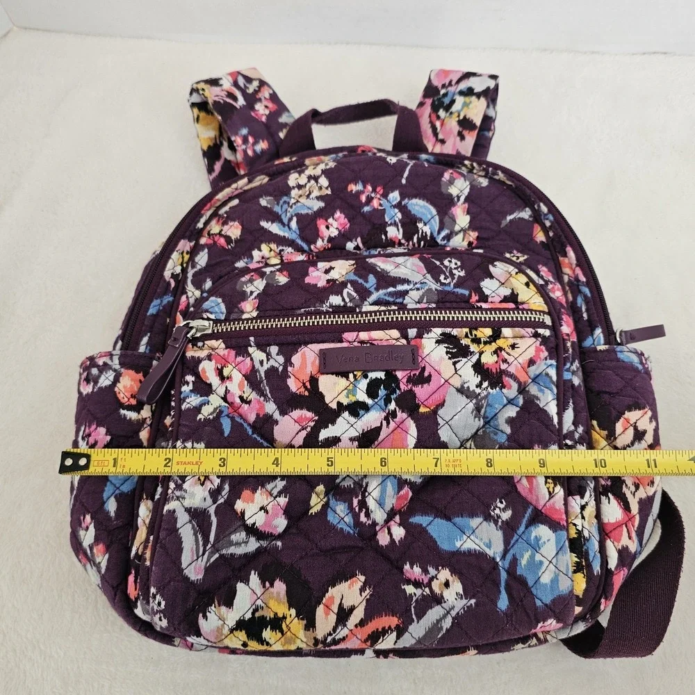 VERA BRADLEY Iconic Small Backpack Quilted Indiana Rose Burgundy Multi Floral